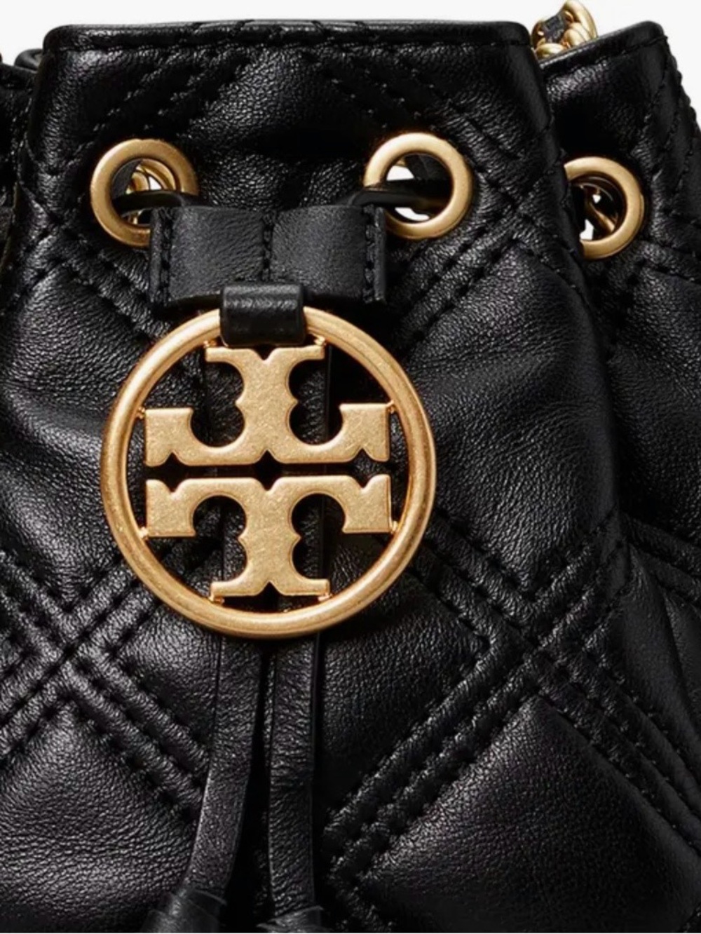 Tory Burch Flemming Mini Black Quilted Leather Bucket Bag with Tassels - Picture 2 of 14